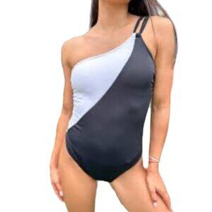 CUPSHE, Women New black and white colorblock, one shoulder, one piece size Large